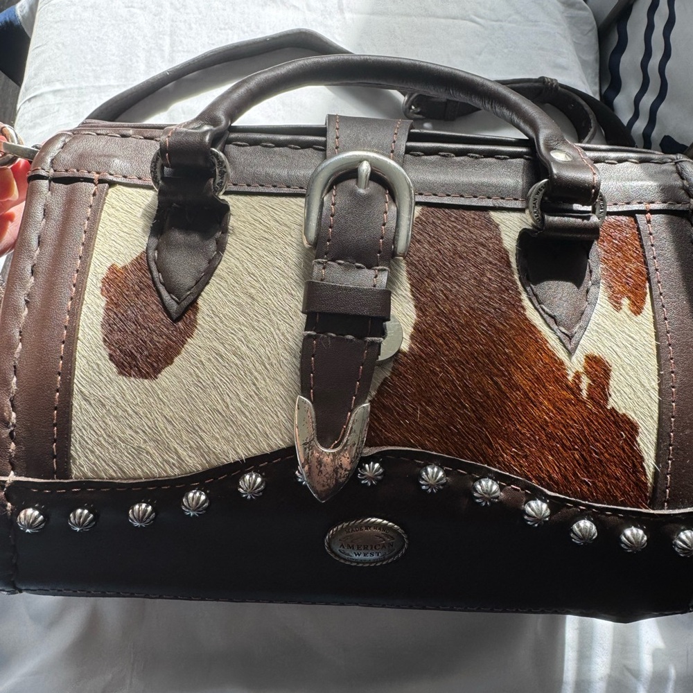 American West Brown Leather Handbag with Silver Accents